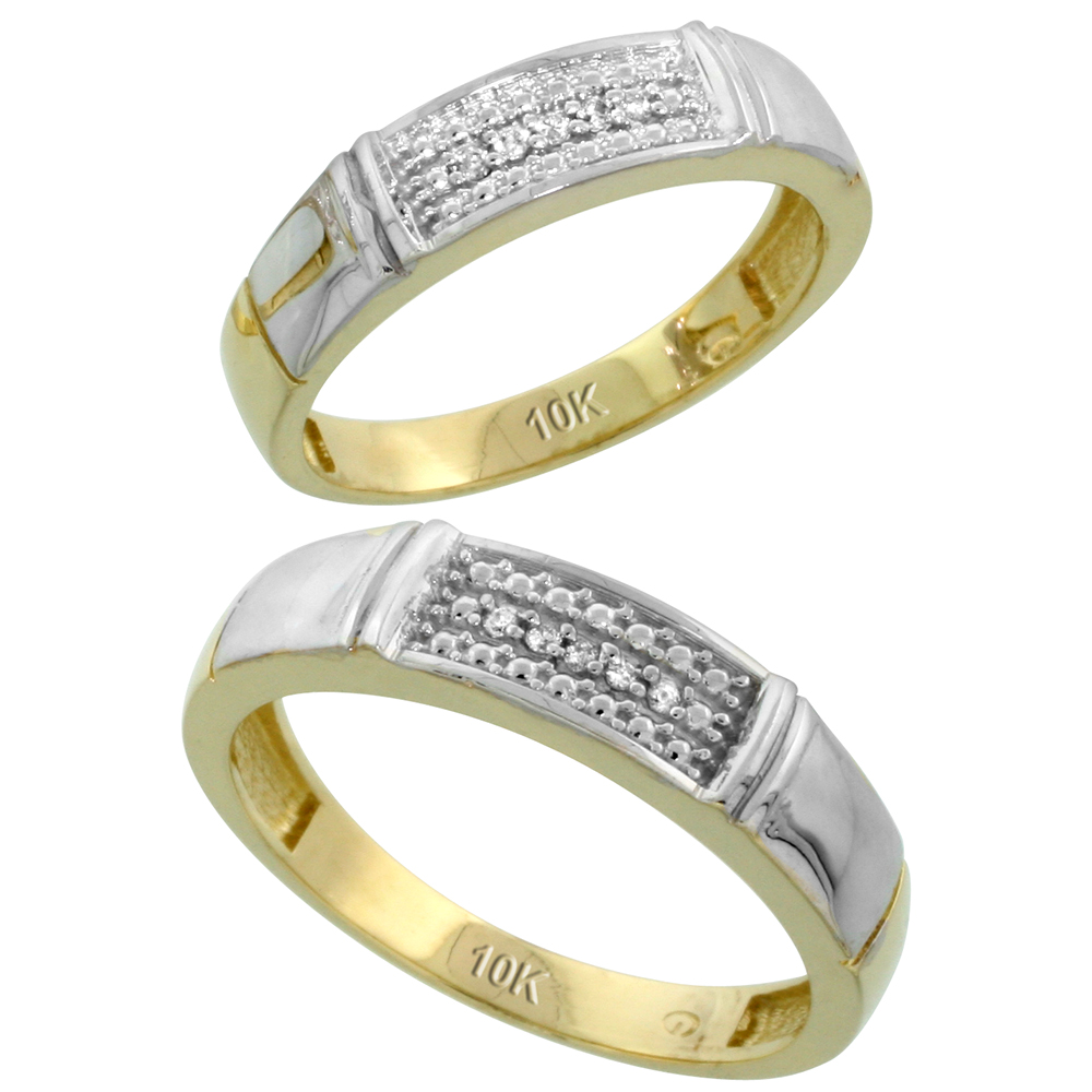 10k Yellow Gold Diamond Wedding Rings Set for him 5 mm and her 4.5 mm 2-Piece 0.06 cttw Brilliant Cut, ladies sizes 5 � 10, mens sizes 8 - 14