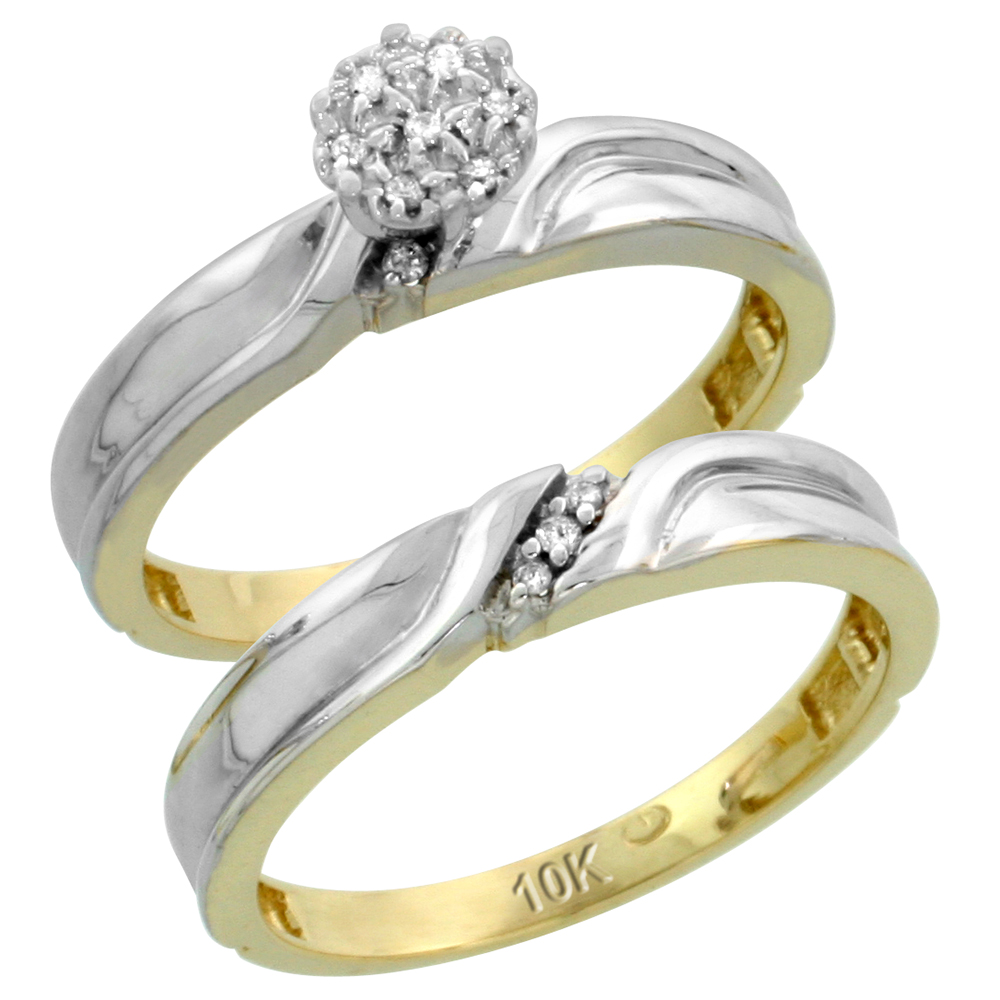 10k Yellow Gold Diamond Engagement Ring Set 2-Piece 0.07 cttw Brilliant Cut, 1/8 inch 3.5mm wide
