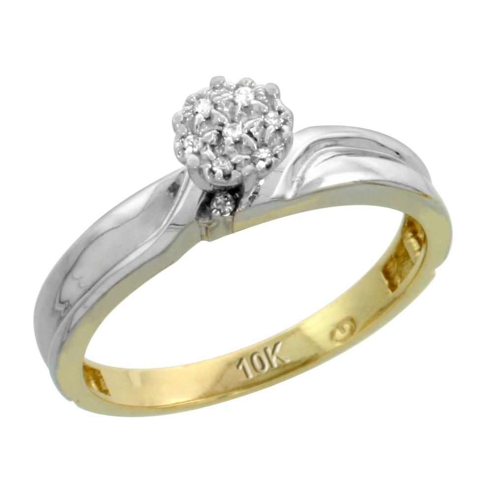 10k Yellow Gold Diamond Engagement Ring 0.05 cttw Brilliant Cut, 1/8 inch 3.5mm wide