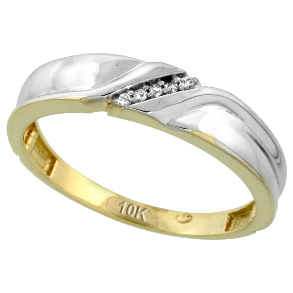 10k Yellow Gold Mens Diamond Wedding Band Ring 0.04 cttw Brilliant Cut, 3/16 inch 5mm wide