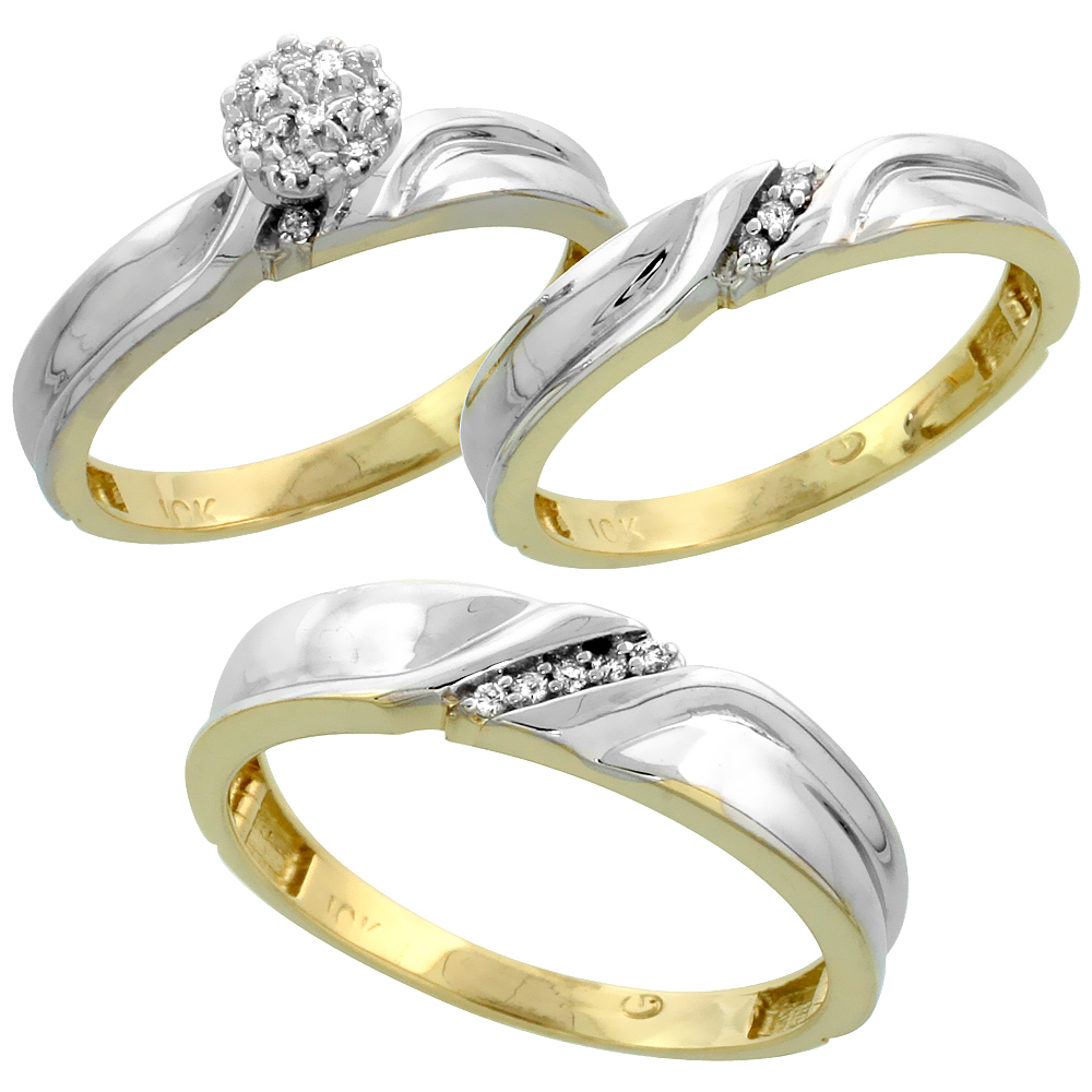 10k Yellow Gold Diamond Engagement Ring Women 0.05 cttw Brilliant Cut 1/8 inch 3.5mm wide