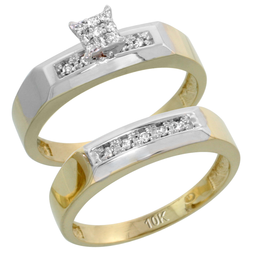 10k Yellow Gold Diamond Engagement Ring Set 2-Piece 0.10 cttw Brilliant Cut, 3/16 inch 4.5mm wide