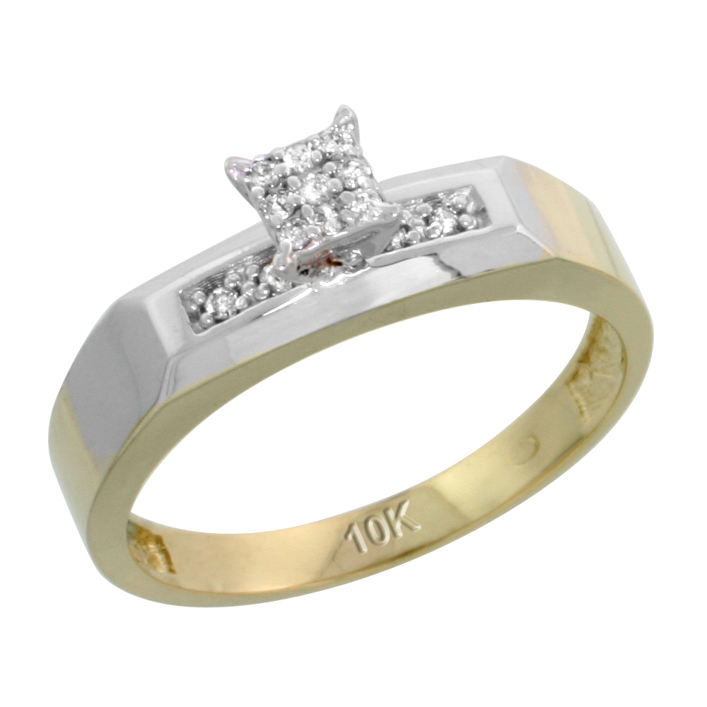 10k Yellow Gold Diamond Engagement Ring 0.07 cttw Brilliant Cut, 3/16 inch 4.5mm wide