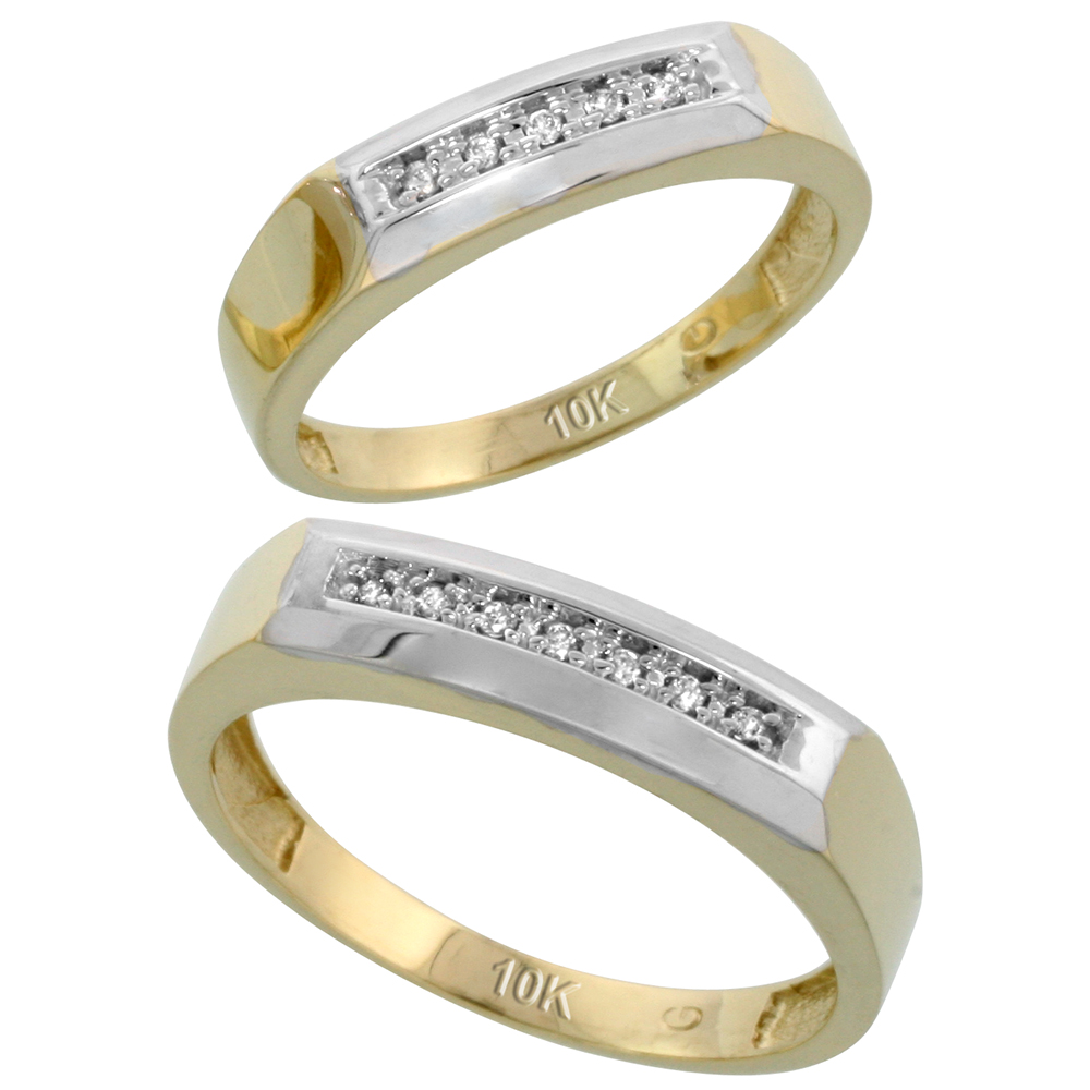10k Yellow Gold Diamond Wedding Rings Set for him 5 mm and her 4.5 mm 2-Piece 0.07 cttw Brilliant Cut, ladies sizes 5 � 10, mens sizes 8 - 14