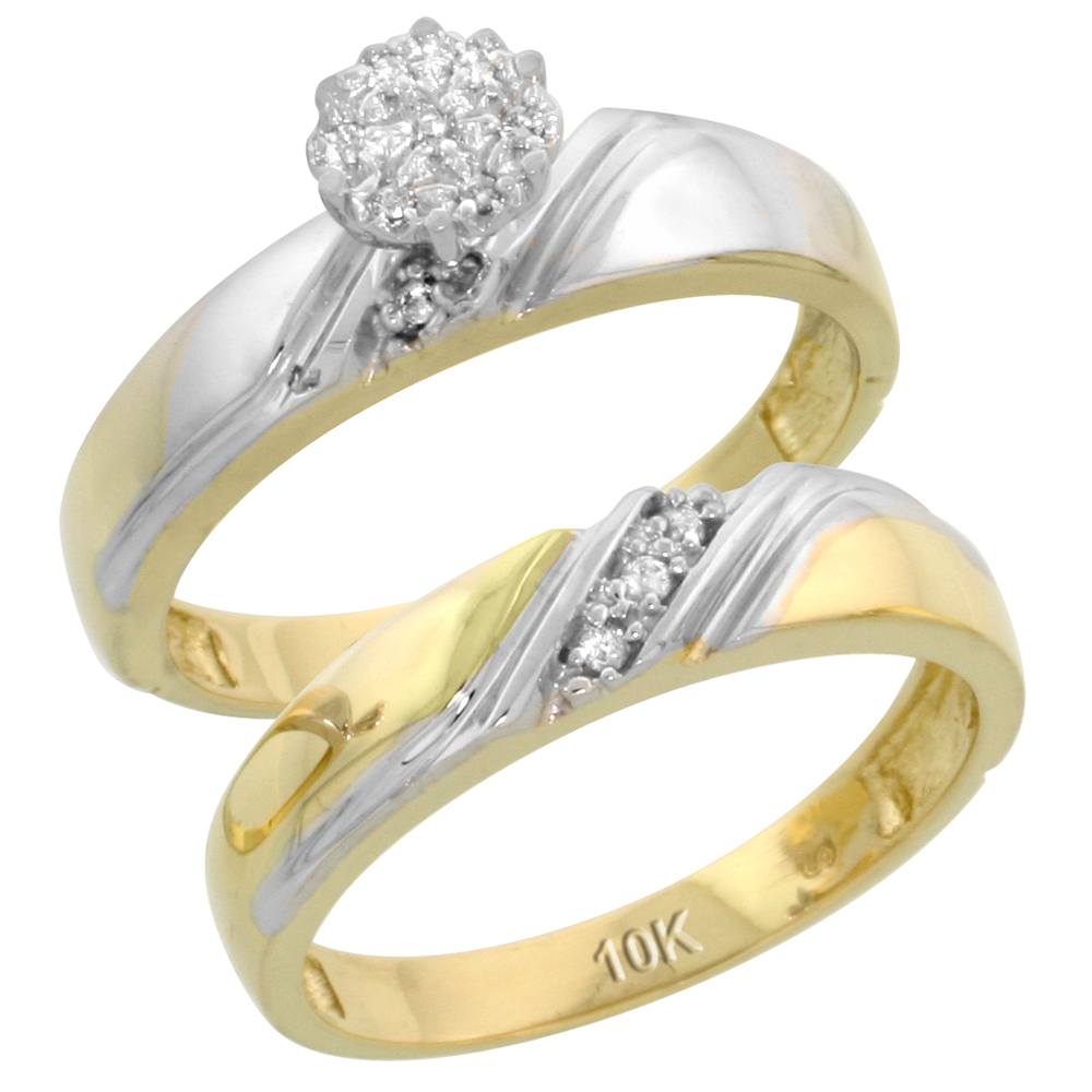 10k Yellow Gold Diamond Engagement Ring Set 2-Piece 0.07 cttw Brilliant Cut, 3/16 inch 4.5mm wide