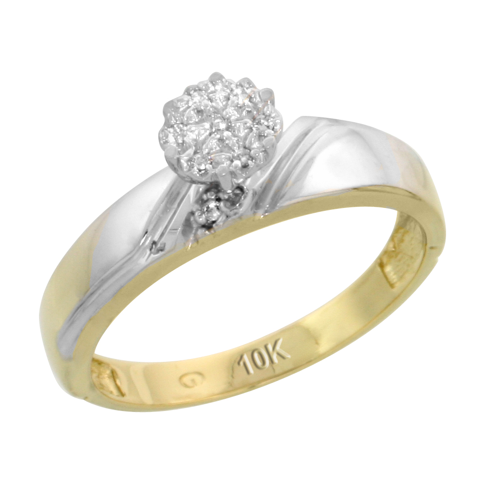 10k Yellow Gold Diamond Engagement Ring 0.05 cttw Brilliant Cut, 3/16 inch 4.5mm wide
