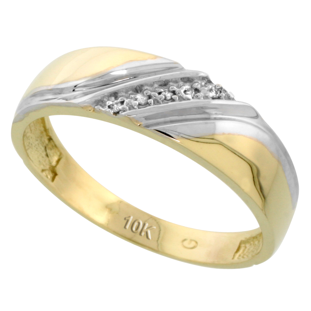 10k Yellow Gold Mens Diamond Wedding Band Ring 0.03 cttw Brilliant Cut, 1/4 inch 6mm wide