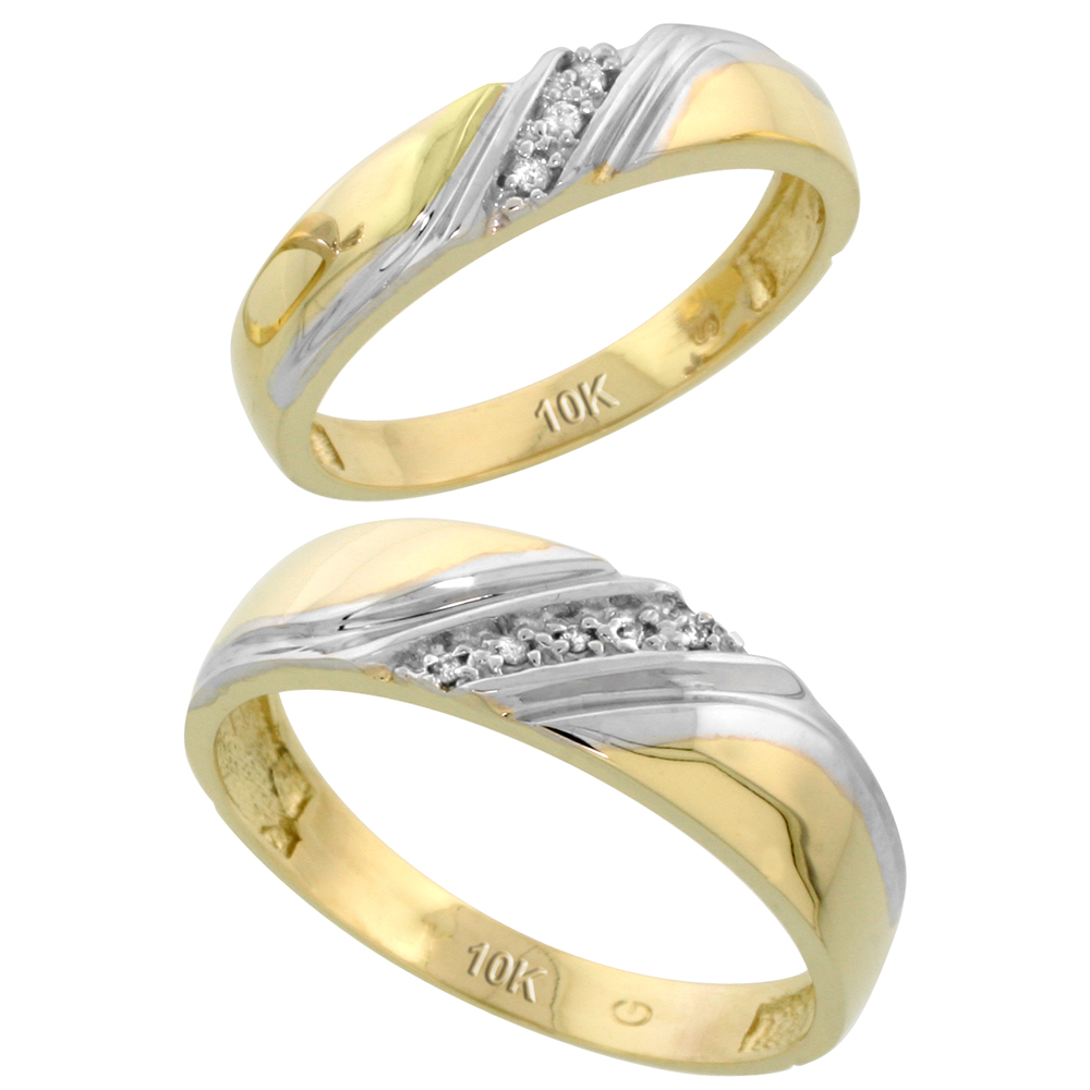 10k Yellow Gold Diamond Wedding Rings Set for him 6 mm and her 4.5 mm 2-Piece 0.05 cttw Brilliant Cut, ladies sizes 5 � 10, mens sizes 8 - 14