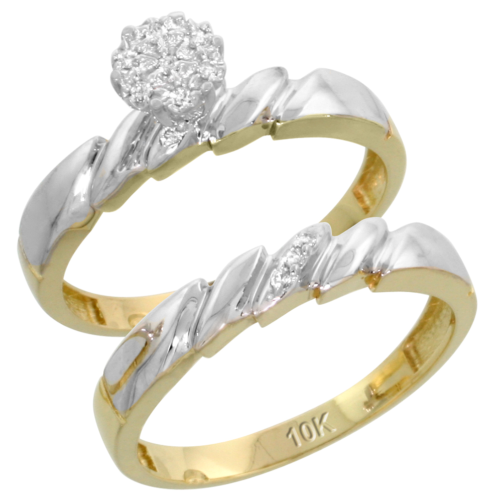 10k Yellow Gold Diamond Engagement Ring Set 2-Piece 0.07 cttw Brilliant Cut, 5/32 inch 4mm wide