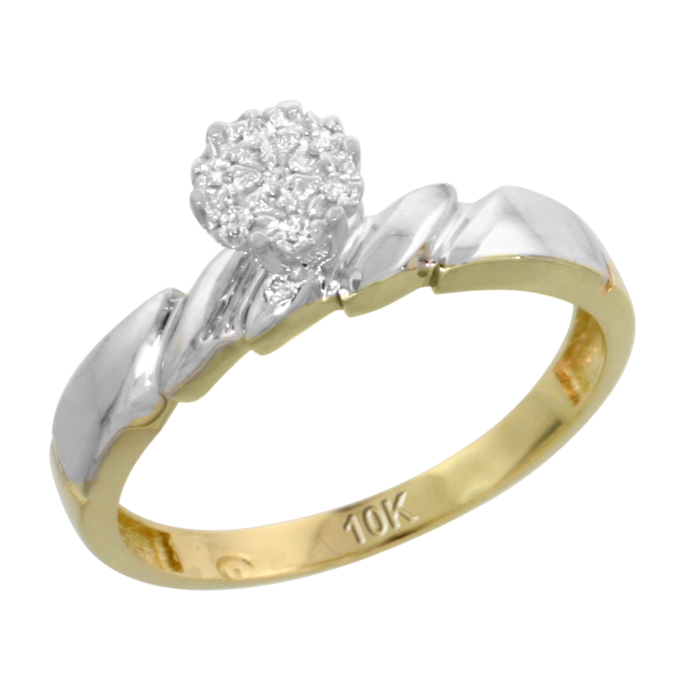 10k Yellow Gold Diamond Engagement Ring 0.05 cttw Brilliant Cut, 5/32 inch 4mm wide