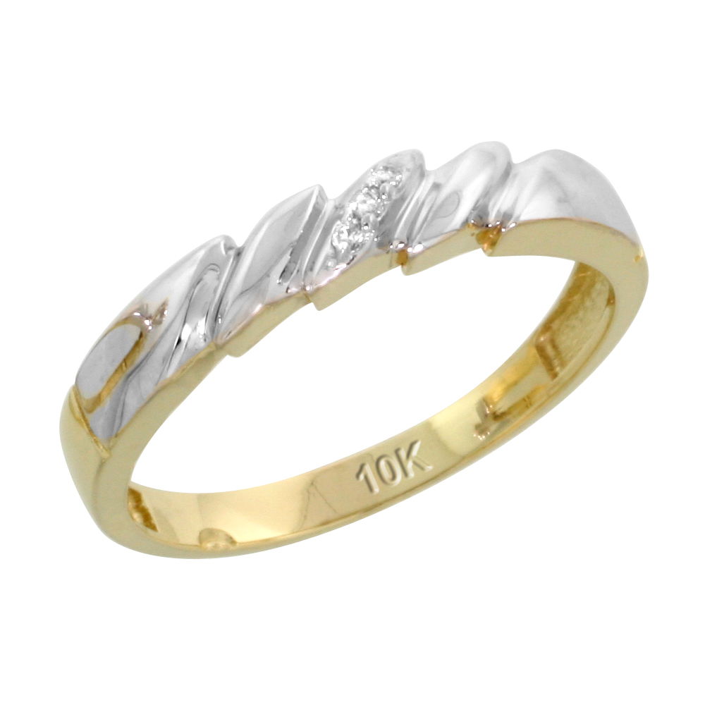 10k Yellow Gold Ladies Diamond Wedding Band Ring 0.02 cttw Brilliant Cut, 5/32 inch 4mm wide