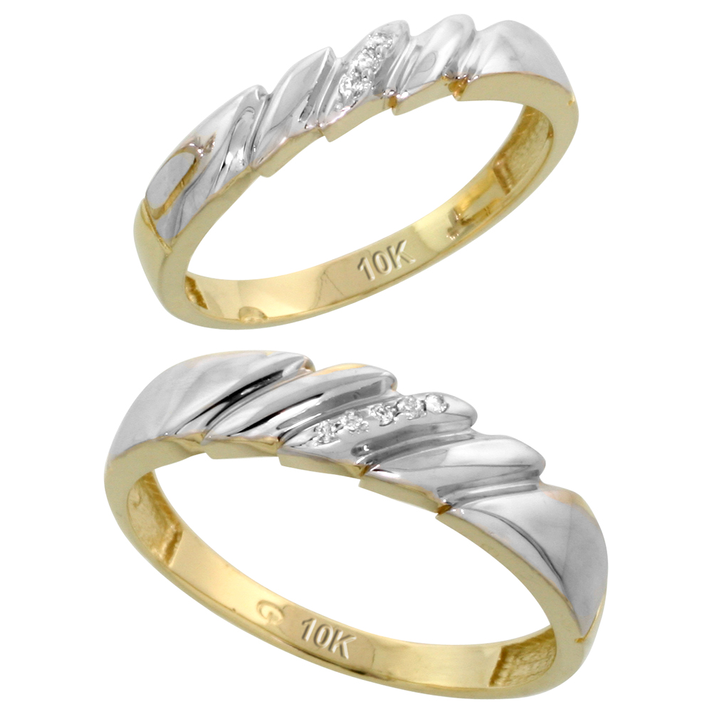10k Yellow Gold Diamond Wedding Rings Set for him 5 mm and her 4 mm 2-Piece 0.05 cttw Brilliant Cut, ladies sizes 5 � 10, mens sizes 8 - 14
