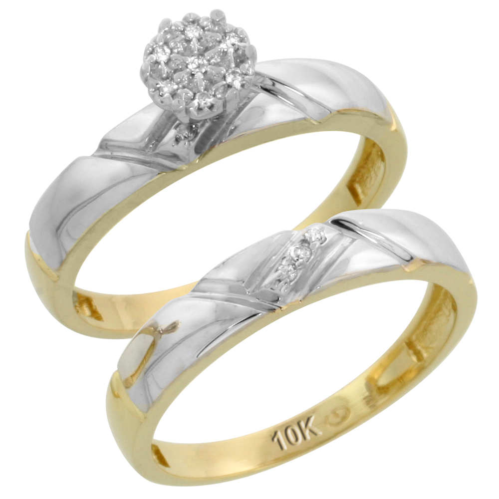 10k Yellow Gold Diamond Engagement Ring Set 2-Piece 0.07 cttw Brilliant Cut, 5/32 inch 4mm wide