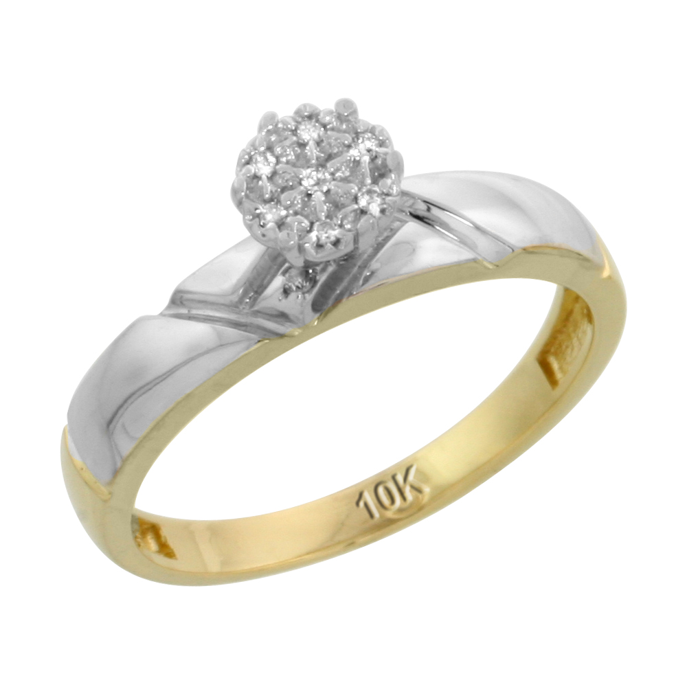 10k Yellow Gold Diamond Engagement Ring 0.05 cttw Brilliant Cut, 5/32 inch 4mm wide