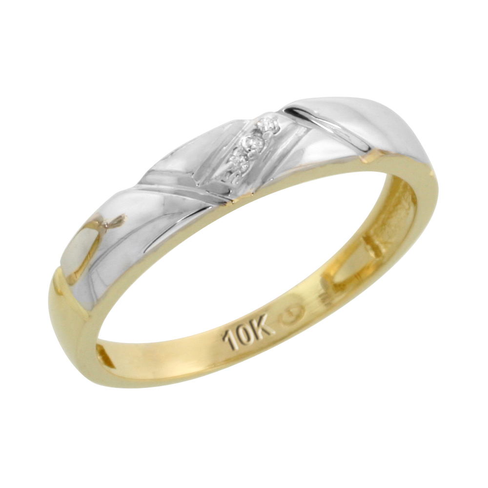 10k Yellow Gold Ladies Diamond Wedding Band Ring 0.02 cttw Brilliant Cut, 5/32 inch 4mm wide