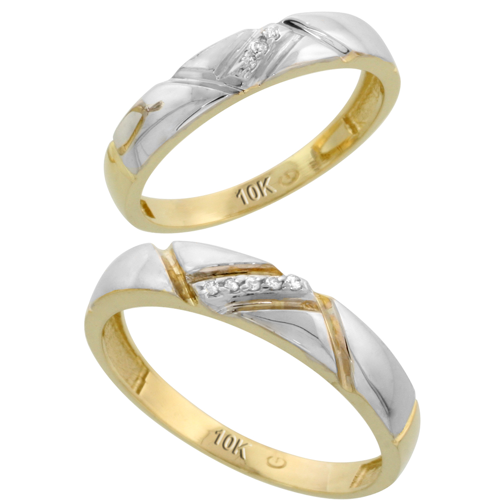 10k Yellow Gold Diamond Wedding Rings Set for him 4.5 mm and her 4 mm 2-Piece 0.05 cttw Brilliant Cut, ladies sizes 5 � 10, mens sizes 8 - 14