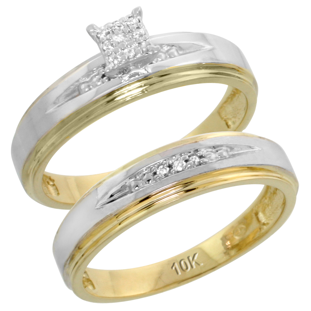 10k Yellow Gold Diamond Engagement Ring Set 2-Piece 0.08 cttw Brilliant Cut, 3/16 inch 5mm wide