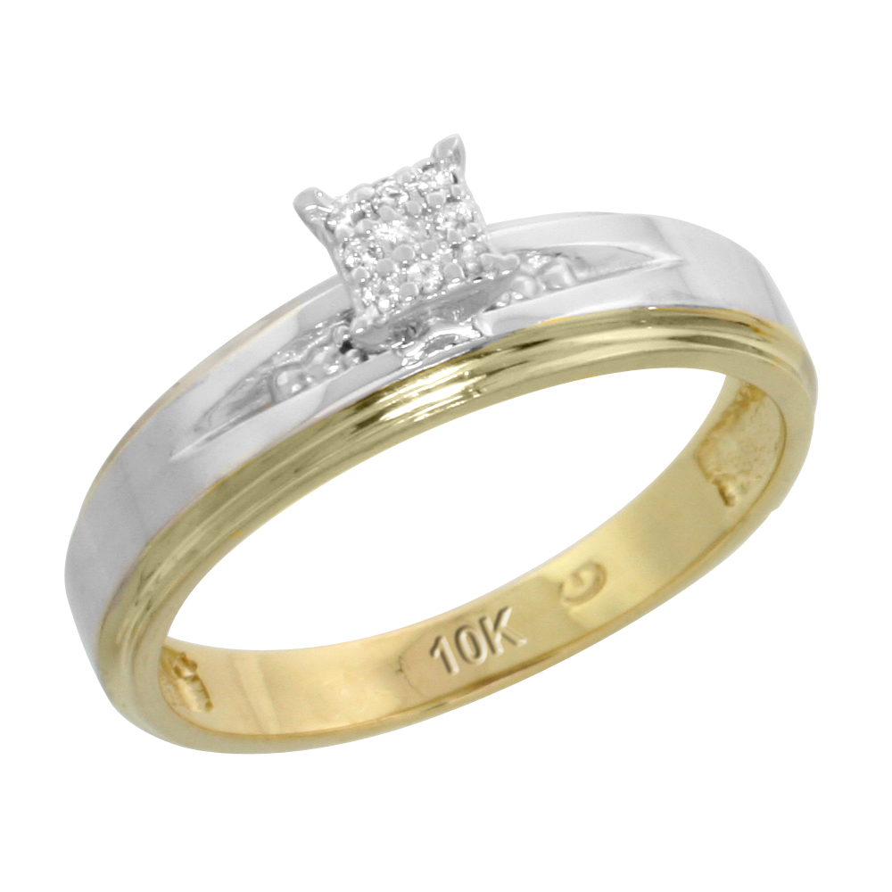 10k Yellow Gold Diamond Engagement Ring 0.06 cttw Brilliant Cut, 3/16 inch 5mm wide
