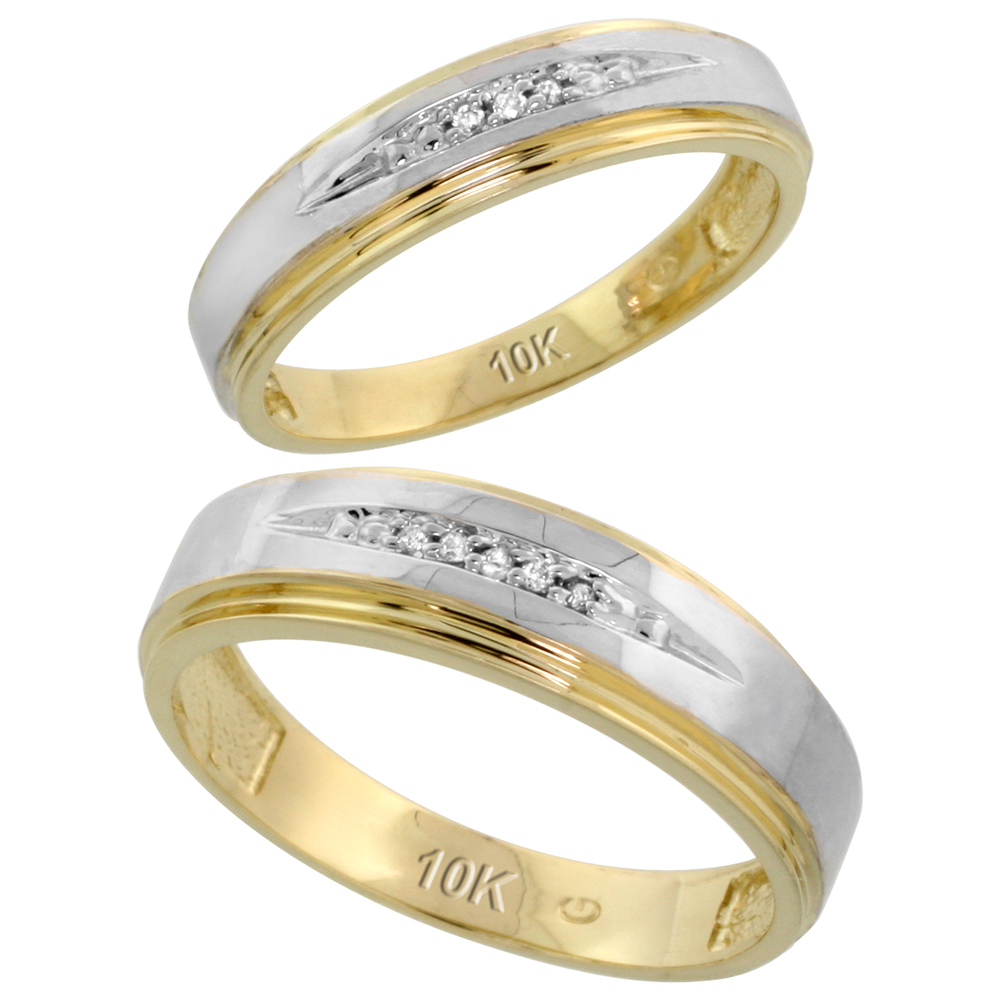 10k Yellow Gold Diamond Wedding Rings Set for him 6 mm and her 5 mm 2-Piece 0.05 cttw Brilliant Cut, ladies sizes 5 � 10, mens sizes 8 - 14