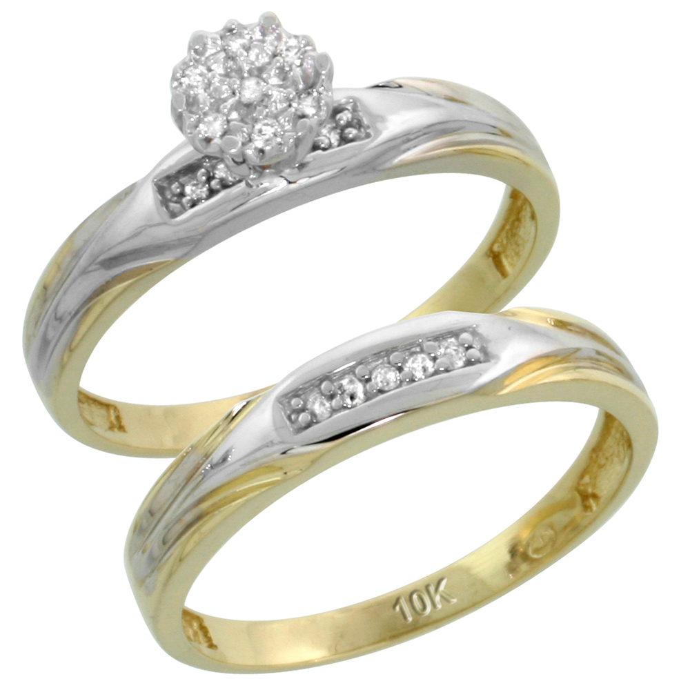 10k Yellow Gold Diamond Engagement Ring Set 2-Piece 0.09 cttw Brilliant Cut, 1/8 inch 3.5mm wide