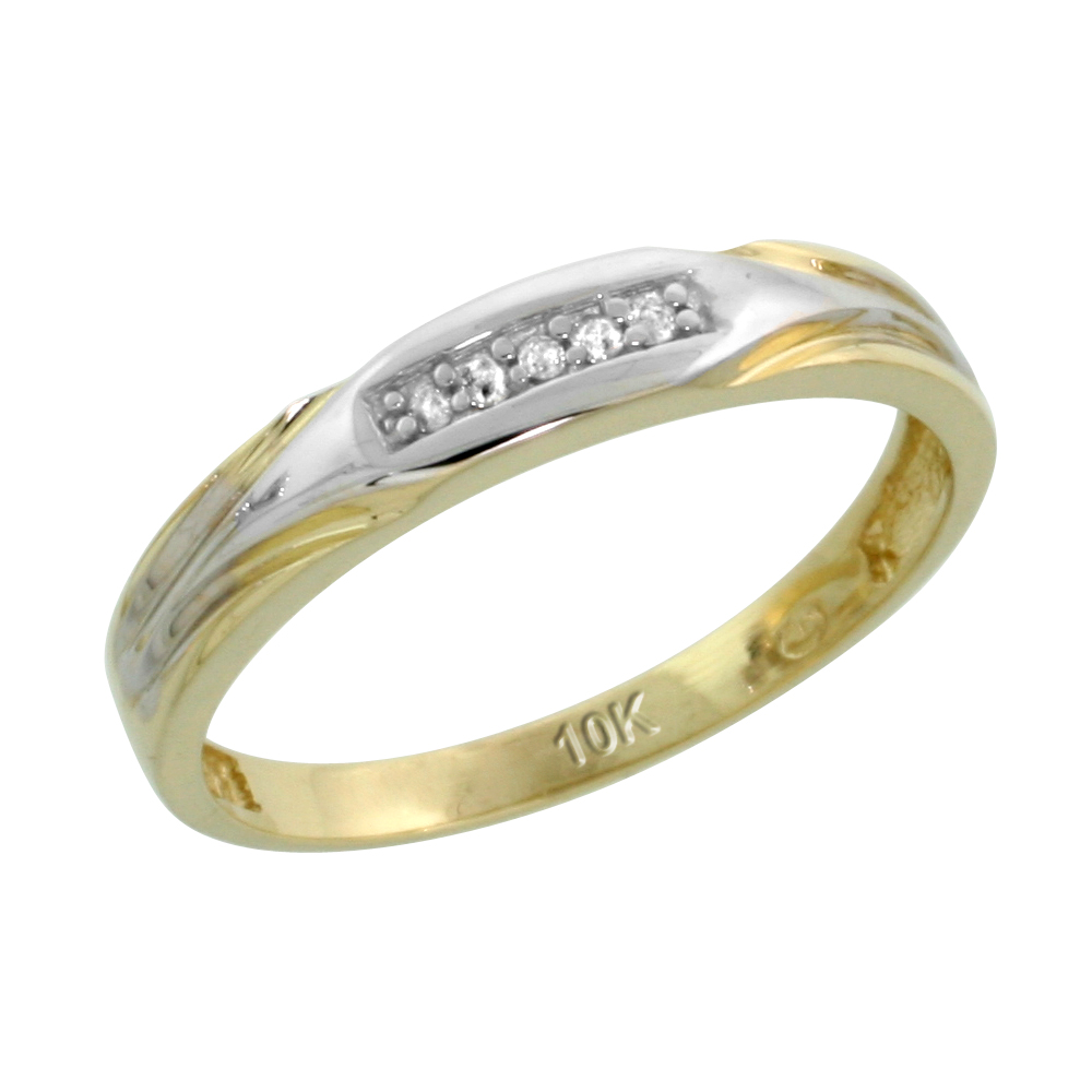 10k Yellow Gold Ladies Diamond Wedding Band Ring 0.03 cttw Brilliant Cut, 1/8 inch 3.5mm wide