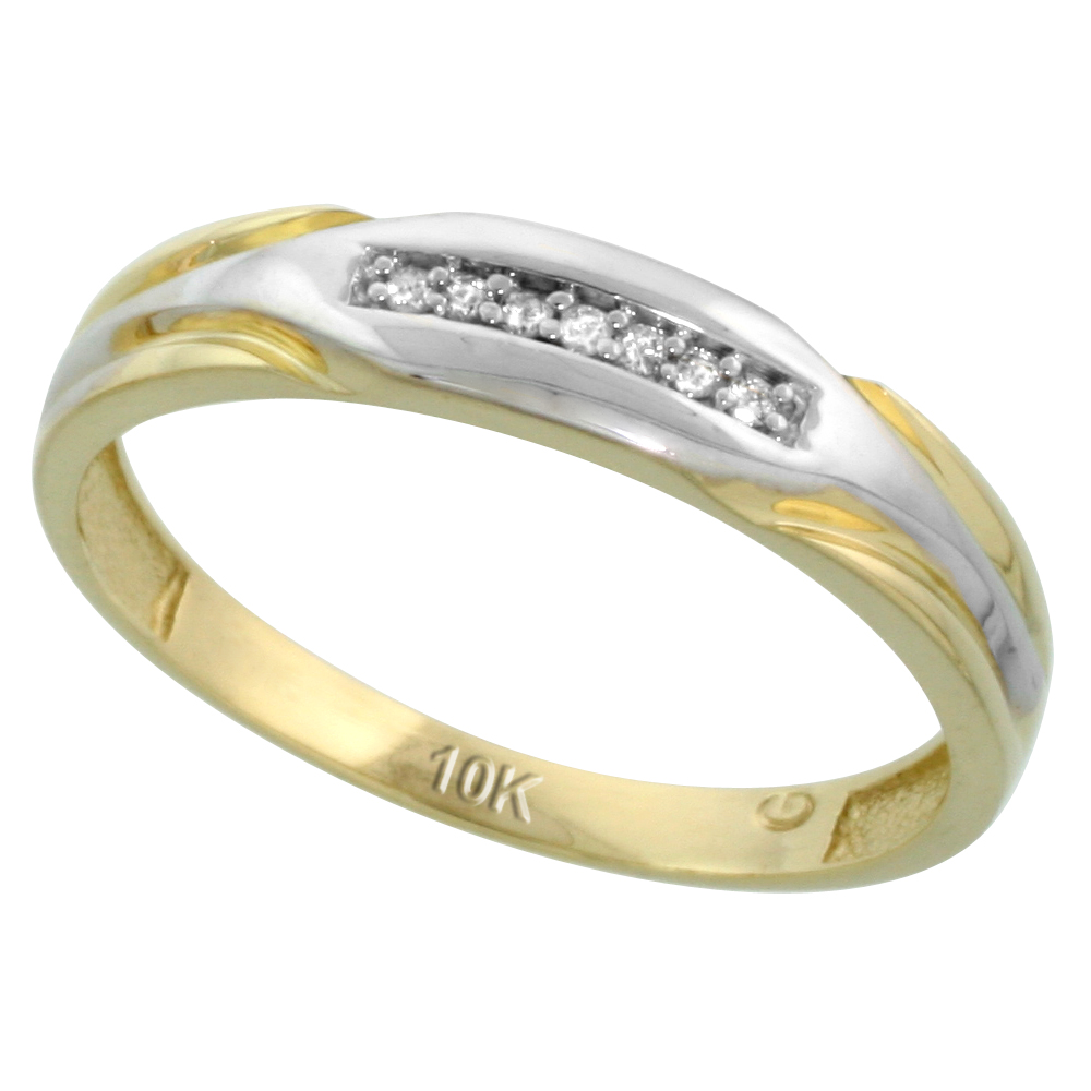 10k Yellow Gold Mens Diamond Wedding Band Ring 0.04 cttw Brilliant Cut, 3/16 inch 4.5mm wide