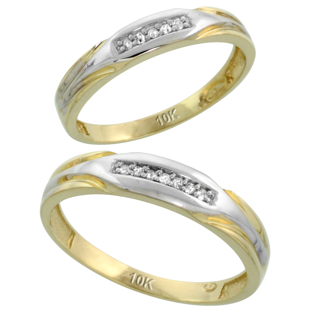 10k Yellow Gold Diamond Wedding Rings Set for him 4.5 mm and her 3.5 mm 2-Piece 0.07 cttw Brilliant Cut, ladies sizes 5 � 10, mens sizes 8 - 14