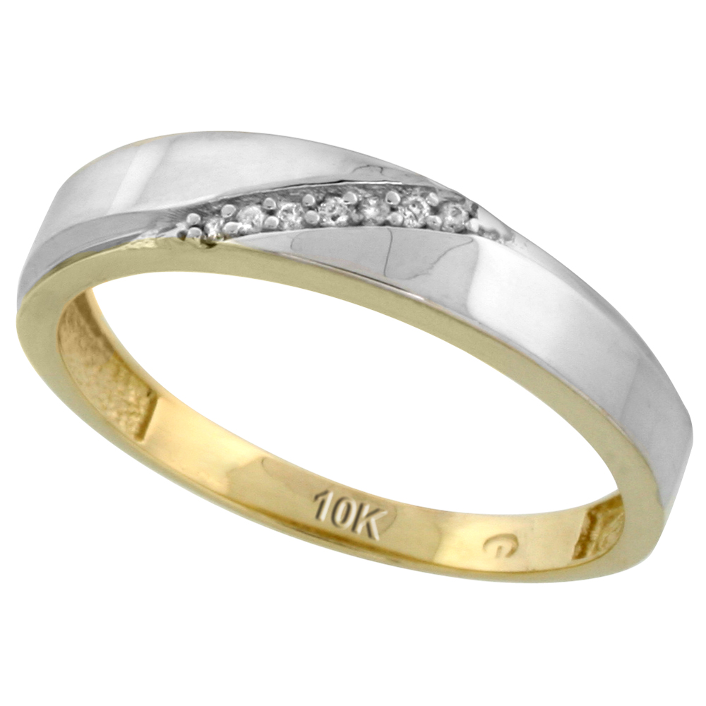 10k Yellow Gold Mens Diamond Wedding Band Ring 0.04 cttw Brilliant Cut, 3/16 inch 4.5mm wide