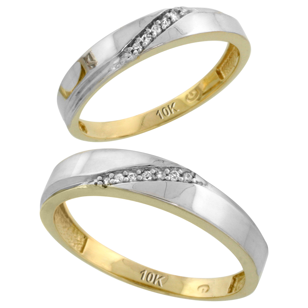 10k Yellow Gold Diamond Wedding Rings Set for him 4.5 mm and her 3.5 mm 2-Piece 0.07 cttw Brilliant Cut, ladies sizes 5 � 10, mens sizes 8 - 14