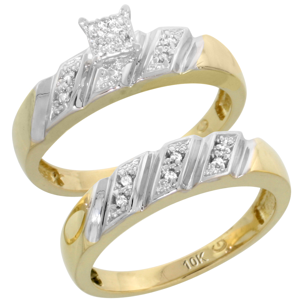10k Yellow Gold Diamond Engagement Ring Set 2-Piece 0.10 cttw Brilliant Cut, 3/16 inch 5mm wide
