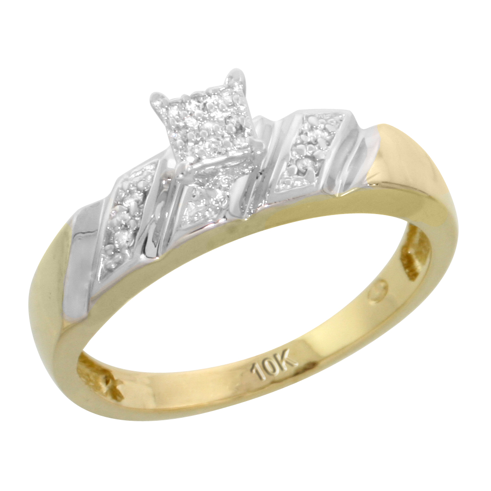 10k Yellow Gold Diamond Engagement Ring 0.07 cttw Brilliant Cut, 3/16 inch 5mm wide