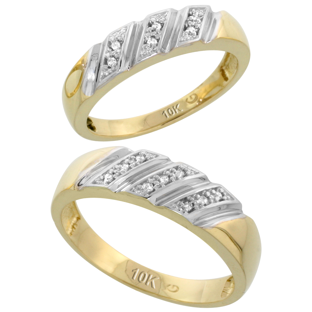 10k Yellow Gold Diamond Wedding Rings Set for him 6 mm and her 5 mm 2-Piece 0.08 cttw Brilliant Cut, ladies sizes 5 � 10, mens sizes 8 - 14
