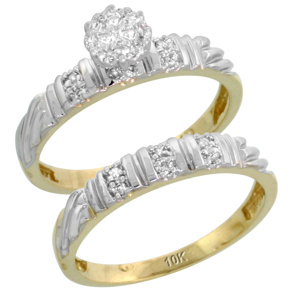 10k Yellow Gold Diamond Engagement Ring Set 2-Piece 0.09 cttw Brilliant Cut, 1/8 inch 3.5mm wide