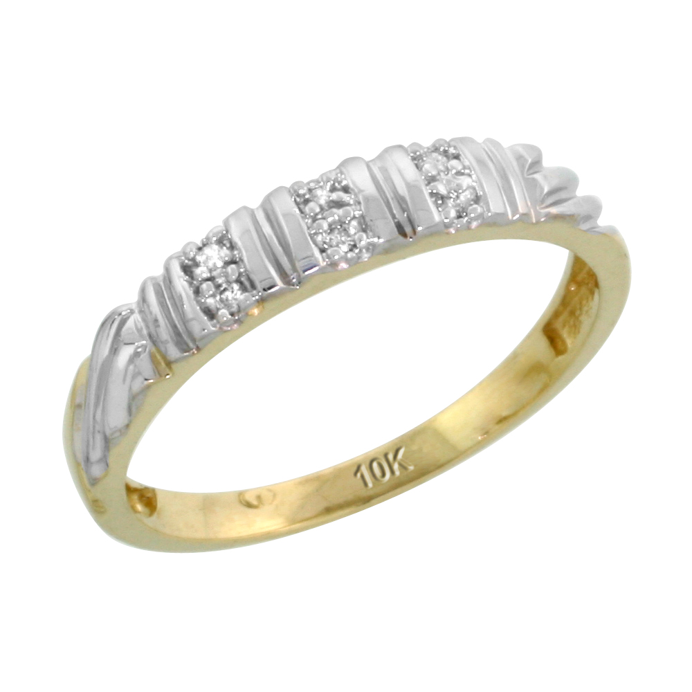 10k Yellow Gold Ladies Diamond Wedding Band Ring 0.03 cttw Brilliant Cut, 1/8 inch 3.5mm wide
