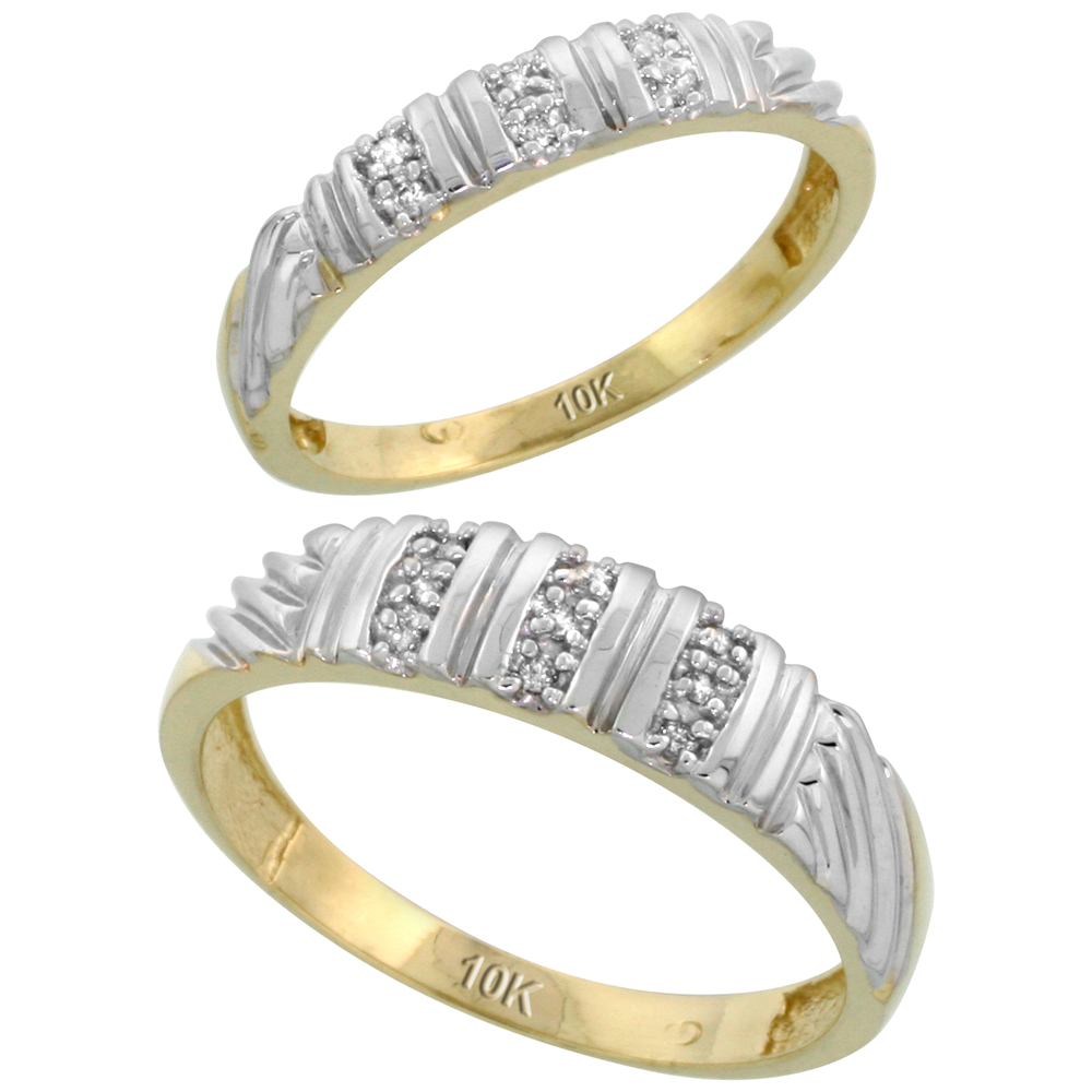 10k Yellow Gold Diamond Wedding Rings Set for him 5 mm and her 3.5 mm 2-Piece 0.08 cttw Brilliant Cut, ladies sizes 5 � 10, mens sizes 8 - 14