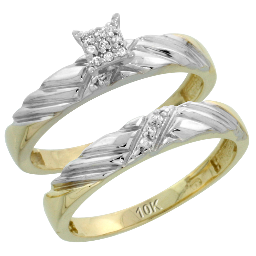 10k Yellow Gold Diamond Engagement Ring Set 2-Piece 0.08 cttw Brilliant Cut, 1/8 inch 3.5mm wide