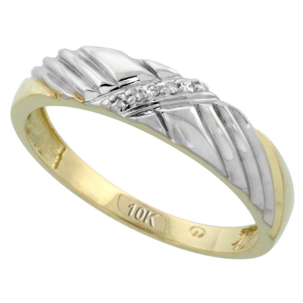 10k Yellow Gold Mens Diamond Wedding Band Ring 0.03 cttw Brilliant Cut, 3/16 inch 5mm wide