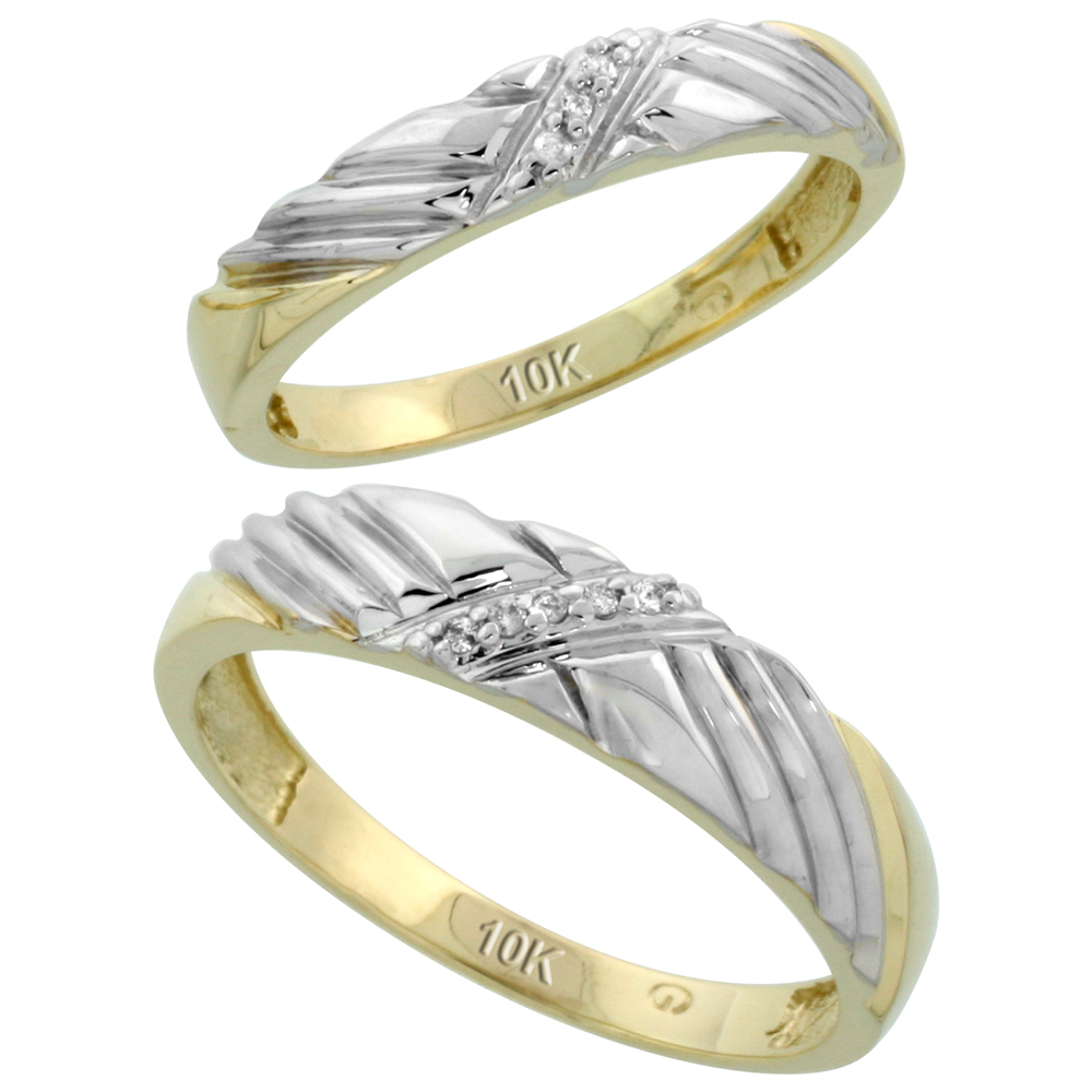 10k Yellow Gold Diamond Wedding Rings Set for him 5 mm and her 3.5 mm 2-Piece 0.05 cttw Brilliant Cut, ladies sizes 5 � 10, mens sizes 8 - 14