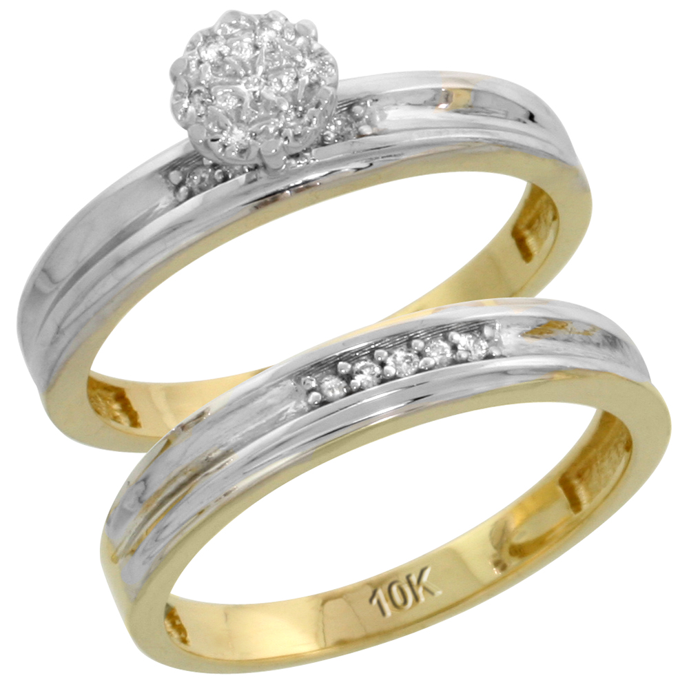 10k Yellow Gold Diamond Engagement Ring Set 2-Piece 0.09 cttw Brilliant Cut, 1/8 inch 3.5mm wide