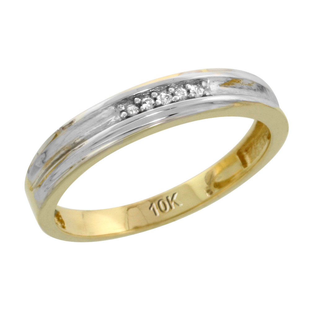 10k Yellow Gold Ladies Diamond Wedding Band Ring 0.03 cttw Brilliant Cut, 1/8 inch 3.5mm wide