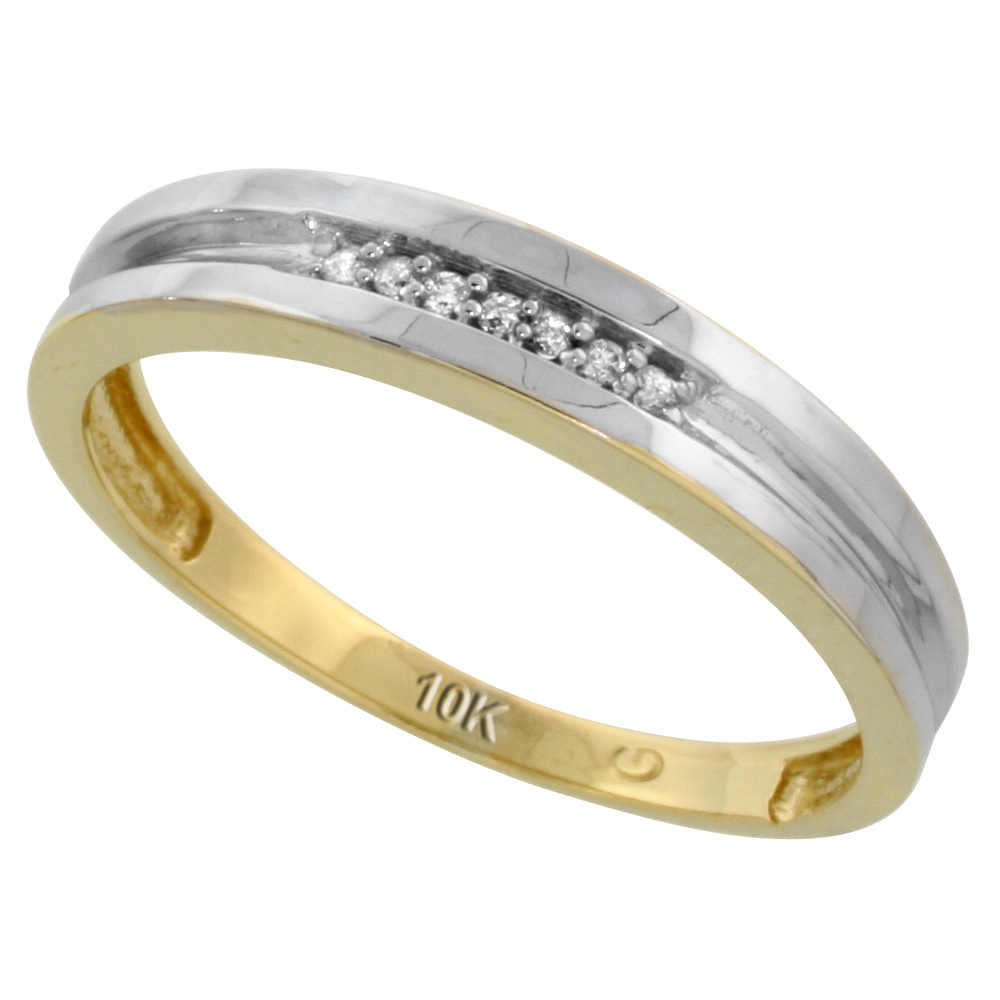 10k Yellow Gold Mens Diamond Wedding Band Ring 0.04 cttw Brilliant Cut, 5/32 inch 4mm wide