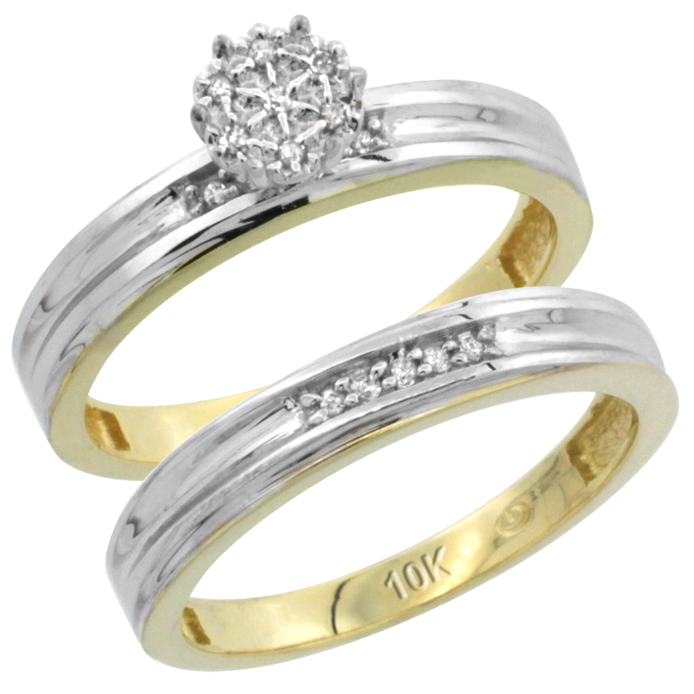 10k Yellow Gold Diamond Engagement Ring Set 2-Piece 0.09 cttw Brilliant Cut, 1/8 inch 3.5mm wide