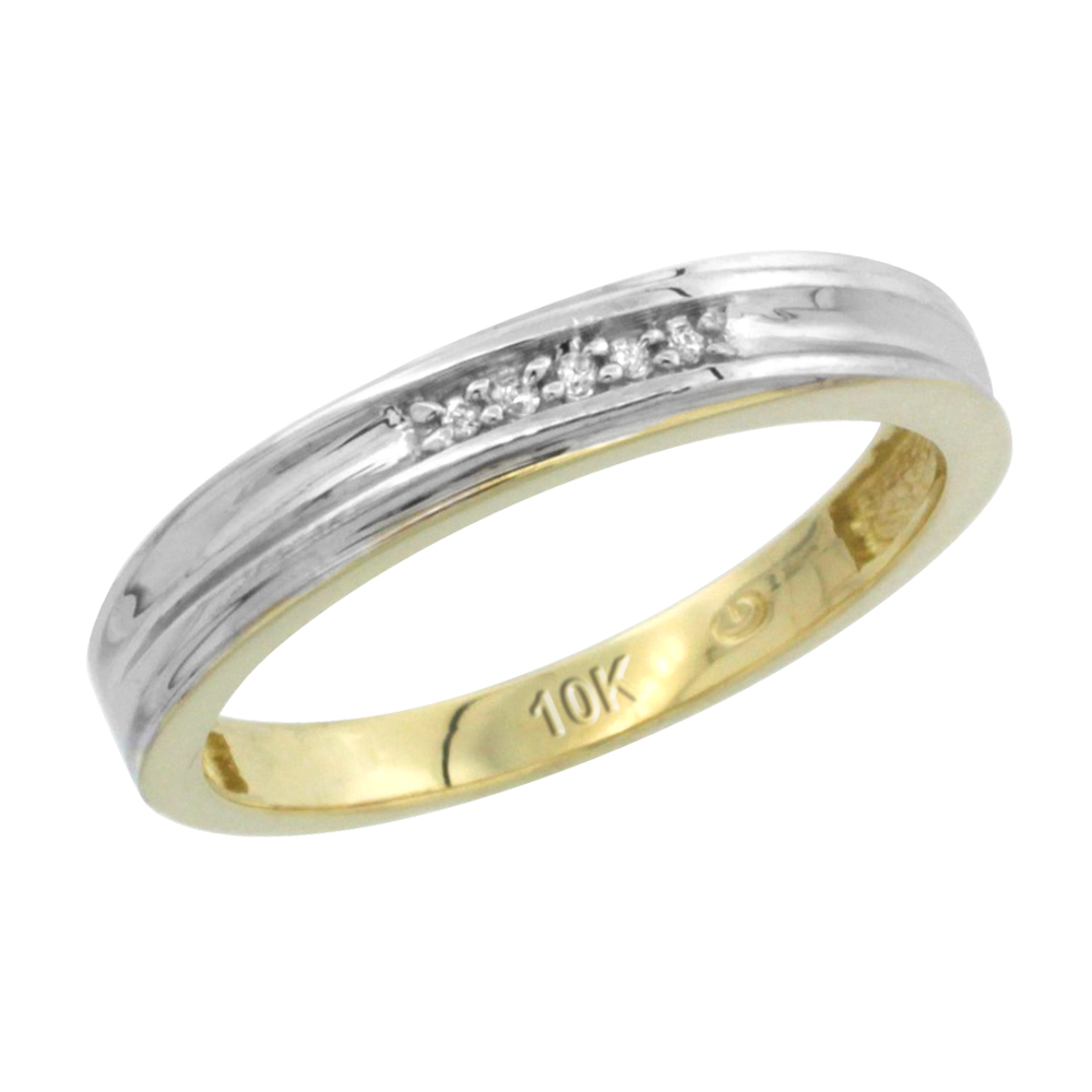 10k Yellow Gold Ladies Diamond Wedding Band Ring 0.03 cttw Brilliant Cut, 1/8 inch 3.5mm wide