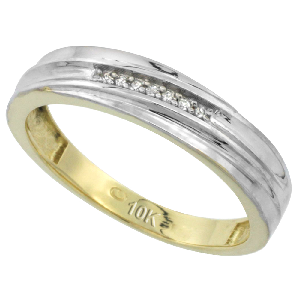 10k Yellow Gold Mens Diamond Wedding Band Ring 0.04 cttw Brilliant Cut, 3/16 inch 5mm wide