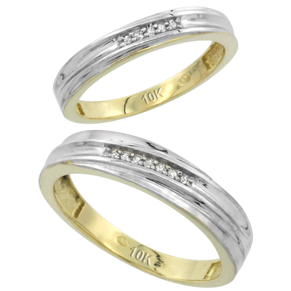 10k Yellow Gold Diamond Wedding Rings Set for him 5 mm and her 3.5 mm 2-Piece 0.07 cttw Brilliant Cut, ladies sizes 5 � 10, mens sizes 8 - 14