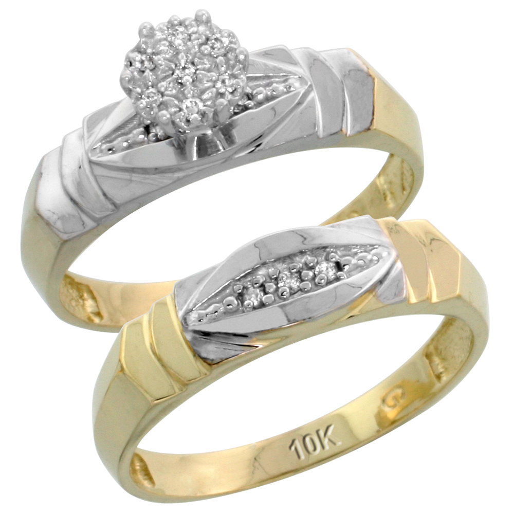 10k Yellow Gold Diamond Engagement Ring Set 2-Piece 0.06 cttw Brilliant Cut, 3/16 inch 5mm wide