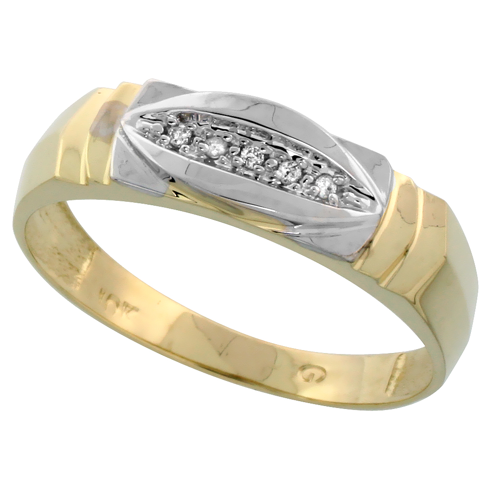 10k Yellow Gold Mens Diamond Wedding Band Ring 0.03 cttw Brilliant Cut, 1/4 inch 6mm wide