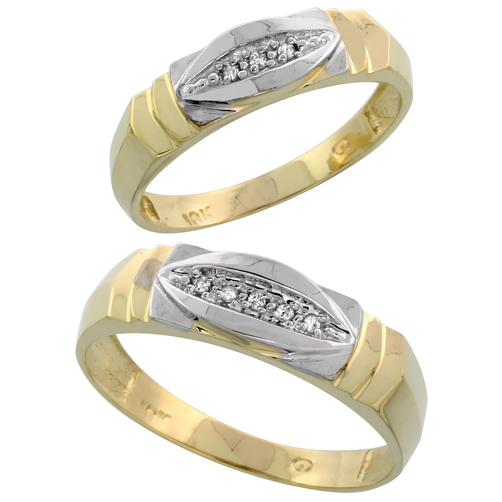 10k Yellow Gold Diamond Wedding Rings Set for him 6 mm and her 5 mm 2-Piece 0.05 cttw Brilliant Cut, ladies sizes 5 � 10, mens s