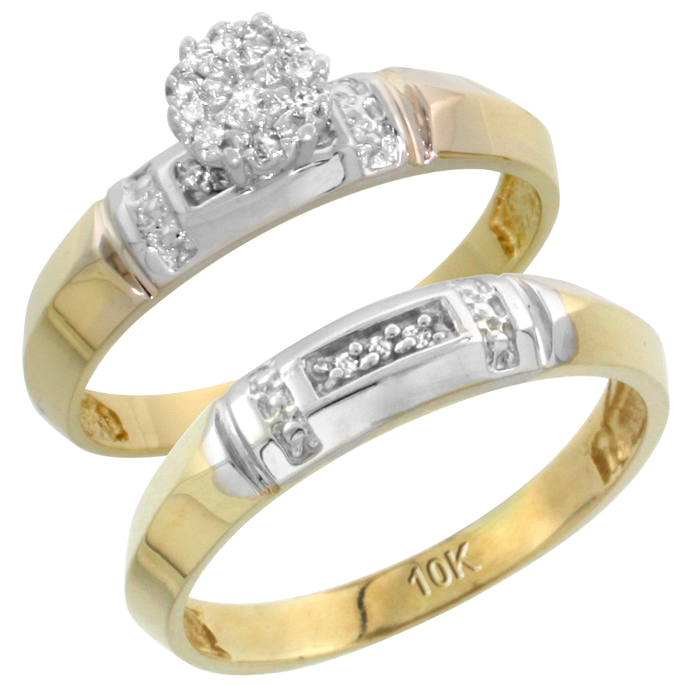 10k Yellow Gold Diamond Engagement Ring Set 2-Piece 0.07 cttw Brilliant Cut, 5/32 inch 4mm wide