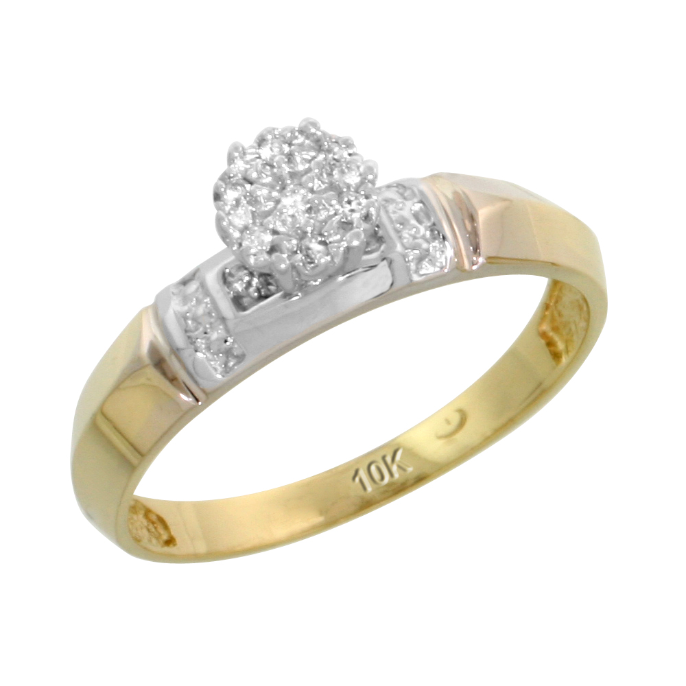 10k Yellow Gold Diamond Engagement Ring 0.05 cttw Brilliant Cut, 5/32 inch 4mm wide